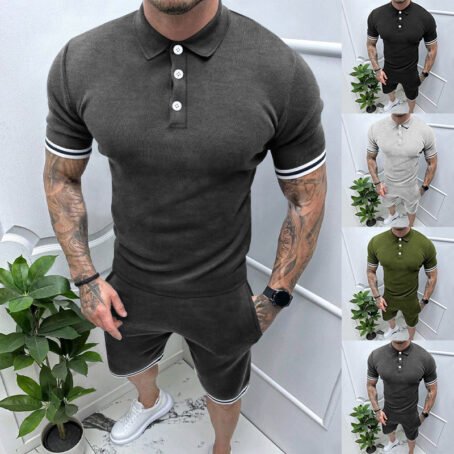Lapel Button Casual T-shirt Suit Men's - Image 7
