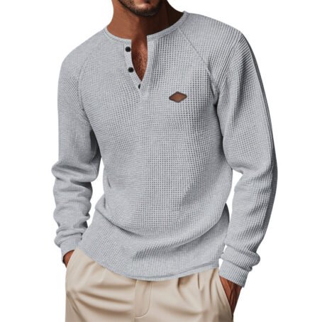 Waffle Buckle Quick-drying Raglan Henry Long Sleeve - Image 10