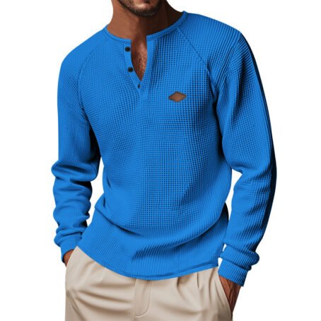 Waffle Buckle Quick-drying Raglan Henry Long Sleeve - Image 9
