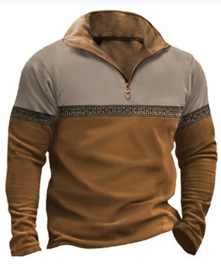 Retro Patchwork Polo Shirt Zipper Sweater Daily Outdoor Casual Top - Image 6