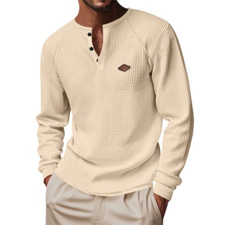 Waffle Buckle Quick-drying Raglan Henry Long Sleeve - Image 8