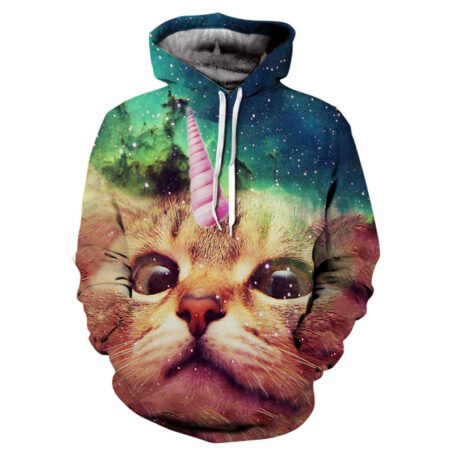 Trendy 3d printed Hooded bubbles, cats, lions print hoodie - Image 3